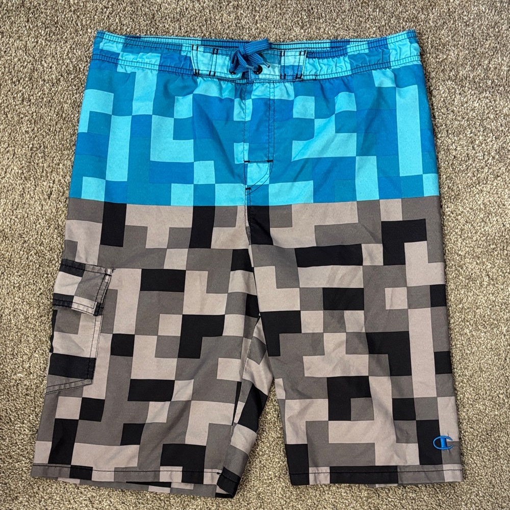 Champion Kids Pixel Camo swim Shorts - Blue and Gray